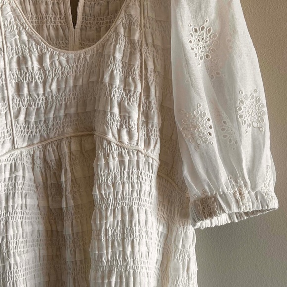 Sea NY Blaine Eyelet Puff Sleeve Smocked Dress | Size Large | Eggshell - Picture 9 of 16
